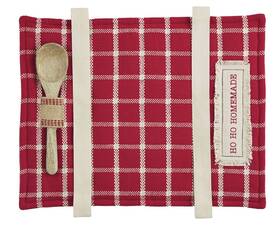 41170044h Mud Pie Christmas Ho Homemade Red Plaid Casserole Holder Carrier And Spoon Set