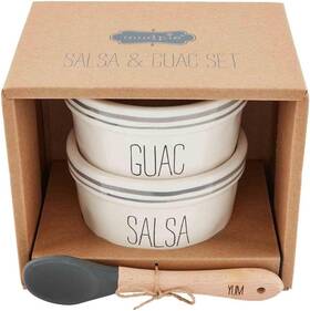 Mud Pie 718540813812 Bistro Salsa And Guac Set Ramekin 2 1/2 Inch X 4 Dia Spoon 5 White