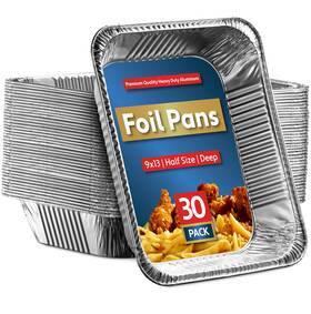 Munfix 810065460684 30 Pack Aluminum Pans Disposable 9x13 Baking Chafing Trays - Deep Half Size Oven Munfix 810065460684 30 Pack Aluminum Pans Disposable 9x13 Baking Chafing Trays - Deep Half Size Oven