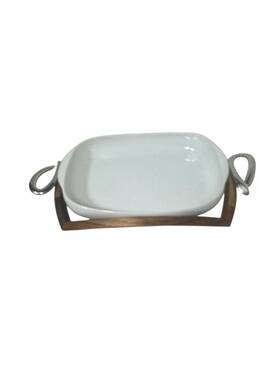 Mt0729 Nambe Neil Cohen 17 Inch X 9 Porcelain Baker With Serving Stand- 2014 Retired