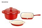 Name Brand Porcelain Enamel Cast Iron Cookware Casserole Dishes Dutch Oven Griddle Set New 740843569691