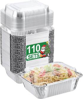 Nk064 Neebake 110 Pack 5x4 Disposable Small Aluminum Pans With Dome Lids - 1lb-mini-aluminu
