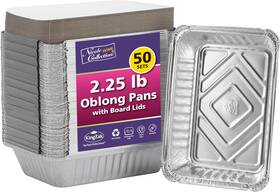 01552 Nicole Home Collection Aluminum Pans With Lids - 50 Count 2.25lb 8.5 Inch X6 Oblong To Go Contai
