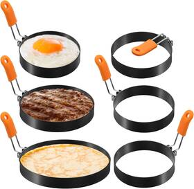 Nobrand 227435944017 6 Pcs Stainless Steel Egg Pancake Molds With Silicone Handle 4/6/8 Inch Nobrand 227435944017 6 Pcs Stainless Steel Egg Pancake Molds With Silicone Handle 4/6/8 Inch