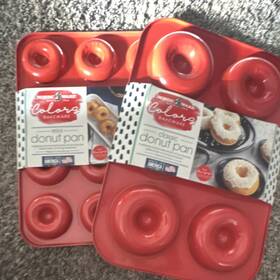 59822 Nordic Ware Red And Beige Donut Pan Set Mini Classic Oven Safe Easy Clean