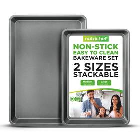 Nc2trgy Nutrichef 2-piece Nonstick Cookie Sheet Baking Pan Set - Gray