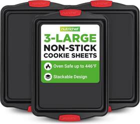 Ncbtlg3bk Nutrichef 3-piece Large Nonstick Cookie Sheets For Baking Open Box