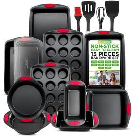 Ncrl15blk.5 Nutrichef 15-piece Baking Pan Set - Flexible Nonstick Coating Carbon Steel Ba