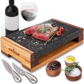 Pklvst41 Nutrichef Cooking Stone Grill Set - Hot Lava Rock Sizzling Plate For Steak Bbq &