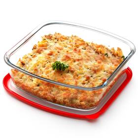 Fkpw02 Nutriups 2.7 Quart Square Glass Baking Dish With Red Visible Lid 9x9