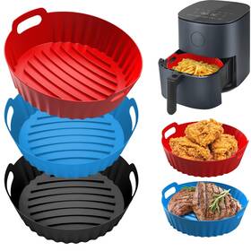 Oaween 721564869888 3 Pcs Silicone Air Fryer Liners Round 8 Inch Thickened