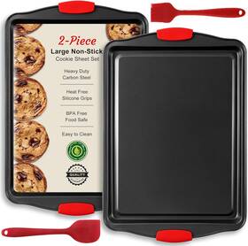 Bssx-qh-bk-02 Onpanas Baking Sheet Set 2-pcs Cookie Silicone Handles Steel Pans Bssx-qh-bk-02 Onpanas Baking Sheet Set 2-pcs Cookie Silicone Handles Steel Pans
