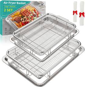 Openice 445046638603 2 Set Air Fryer Basket And Crisper Tray Non-stick For Baking - Large Medium