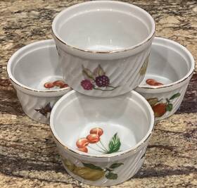 6930 Oven To Table Four 4 Ramekins W Gold Trim Butterfly Lemon Cherries Inch D