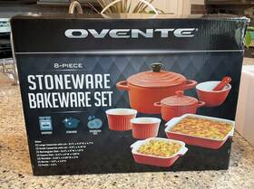 Ovente 814667023360 8 Pc Stoneware Bakeware Set Orange Ovenproof-dishwasher Safe New