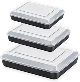 P&p Chef 313039314391 12.5/10.5/9.4 Inch Baking Pan With Lid Set Of 6 3 Pans And Lids Cake