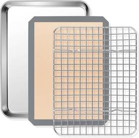Ssbp-60 P&p Chef Toaster Oven Pan With Grid Rack And Silicone 9 X 7 1 Inch Silver