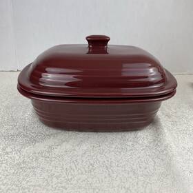 010308 Pampered Chef Deep Covered Stoneware Cranberry 3.1 Qt/3l Roaster Dutch Oven