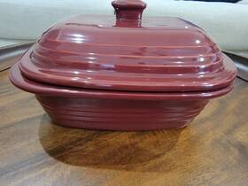 011107 Pampered Chef Deep Covered Stoneware Cranberry 3.1 Qt/3l Roaster Dutch Oven