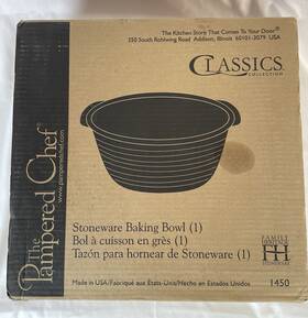 Pampered Chef 099901014506 Stoneware Baking Bowl Stone #1450 Family Heritage Collection 12 Inch