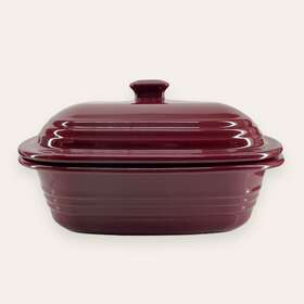 100308 Pampered Chef Stoneware 3.1 Quart Cranberry Deep Covered Dutch Oven