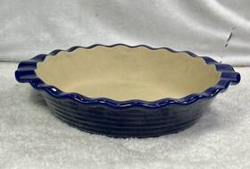 Pampered Chef 111202 New Traditions Stone Deep Dish Pie Plate Ribbed - Colbalt Blue 9 Inch
