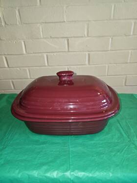 5084 Pampered Chef 3.1 Quart 3l Cranberry Deep Covered Baker Roaster Dutch Oven Stoneware