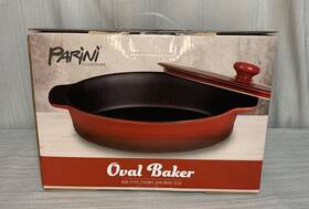 Inv00625 Parini Cookware Non Stick Ceramic Bakeware Dish Oval Baker With Lid 10 Inch Red New Inv00625 Parini Cookware Non Stick Ceramic Bakeware Dish Oval Baker With Lid 10 Inch Red New