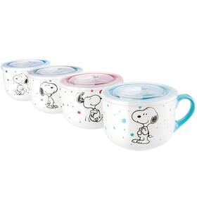 134299.04r Peanuts Freckled Joy 23oz. Stoneware Soup Bowls With Clear Lid 4-pack Assorted