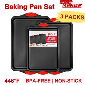 Perlli 712012431887 Non-stick 3 - Pieces Baking Pan Set Carbon Steel Bakeware With Silicone Handles Perlli 712012431887 Non-stick 3 - Pieces Baking Pan Set Carbon Steel Bakeware With Silicone Handles