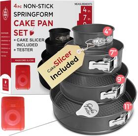 Petits Desserts 726084075856 Spring Form Pans For Baking 4/7/9/11 Inch With Cake Slicer And Tester - Nonsti
