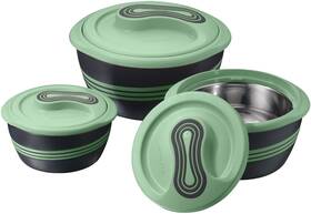 Pinnacle 682622001100 Dish With Lid 3 Pc Set 2.6/2/1 Quart Hot Pot Food Warmer Cooler Thermal Soup Sala