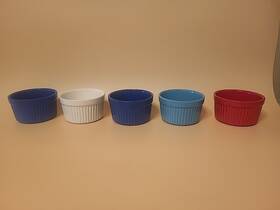 Pioneer Woman 085081297112 Set Of 5 Stonewear Ramekins Red Blue Cream And Teal 9oz Each
