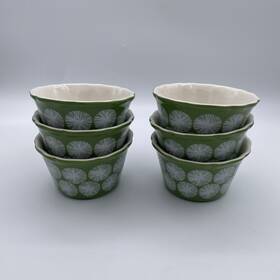 Pioneer Woman 085081358790 The - Green White Retro Dandelion Happiness 7 Oz Ramekin Stoneware