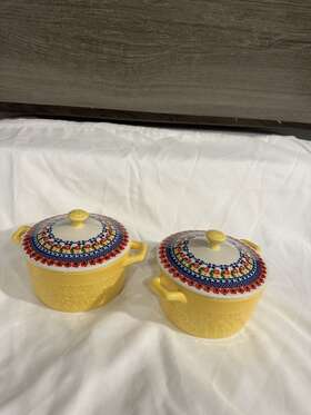Pioneer Woman 085081517722 Set Of 2 Spring Bouquet Mini Casserole Dishes With Lids 14.4 Oz