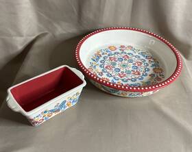 Pioneer Woman 085081532732 Mazie 9.4 Inch Ceramic Pie Pan And Mini Loaf 4.8 X2.6 X1.8 Nwt