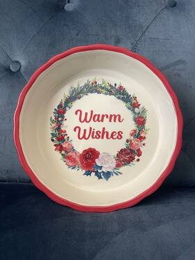 Pw42007796140b2 Pioneer Woman The Wishful Winter Warm Wishes 9in Ceramic Pie Plate Floral Red