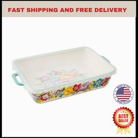 Pw53968818141os Pioneer Woman The Sweet Romance 9x13 -quart Rectangular Ceramic Baker With Lid