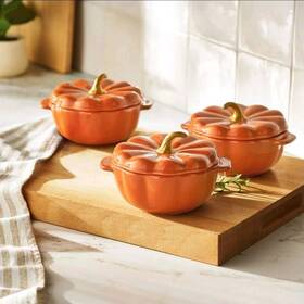 Pwd4968818141dd Pioneer Woman Mini Pumpkin Cocottes 3pc Set Ceramic Casserole Dish Orange 13.5oz