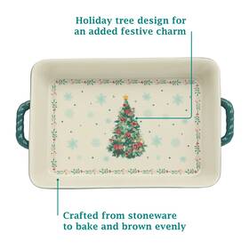 Pwd4968818141fh Pioneer Woman Holiday Tree Ceramic Baking Dish Lid Floral Rectangular 12.8 Inch X8.7