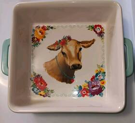 Pws296881814788 Pioneer Woman Sweet Romance Cow 8x8 Square Ceramic Baker New