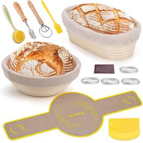 Pitch Pulse 753272087643 Bread Proofing Basket Set 9 Inch Round And 10 Oval Banneton