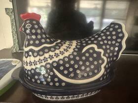 Polish Pottery Market 907156194858 Hen Shaped Baker Zaklady Boleslawiec Poland Floral Peacock