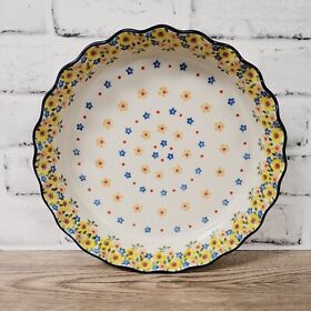 2225 Polish Pottery New Ceramika Artystyczna Buttercup Floral Fluted Pie Plate