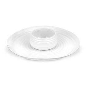 Cpw76598-xg Portmeirion Sophie Conran White 2-piece Chip And Dip Set Round Serving Tray