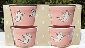 32152 Prima Design Pink Ghost Ramekins Set Of 4 Ceramic Dish Halloween New In Box Nib