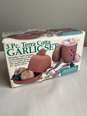 Progressive 078915240194 Terra Cotta Garlic Roaster And Keeper With Glazed Base Set 1994