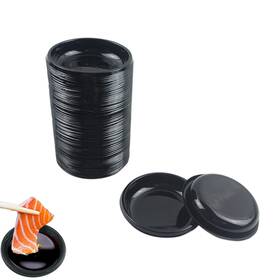 20210528001 Proshopping 100 Pcs Mini 3.11 Inch X3.11 Dipping Sauce Dishes Plastic Disposable Round Black