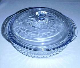 624c Pyrex 024 #024 Blue Tint Ribbed Glass 2 Quart Casserole Bowl / Serving Dish And Lid