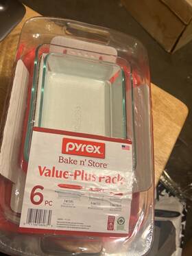 Pyrex 071160060630 6-piece Easy-grab Glass Bakeware Set 3 Qt 6 Cup And New